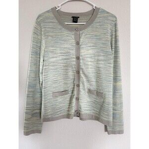 Sandra Silk Green Striped Button Up Cardigan Size XL Academia Cottagecore